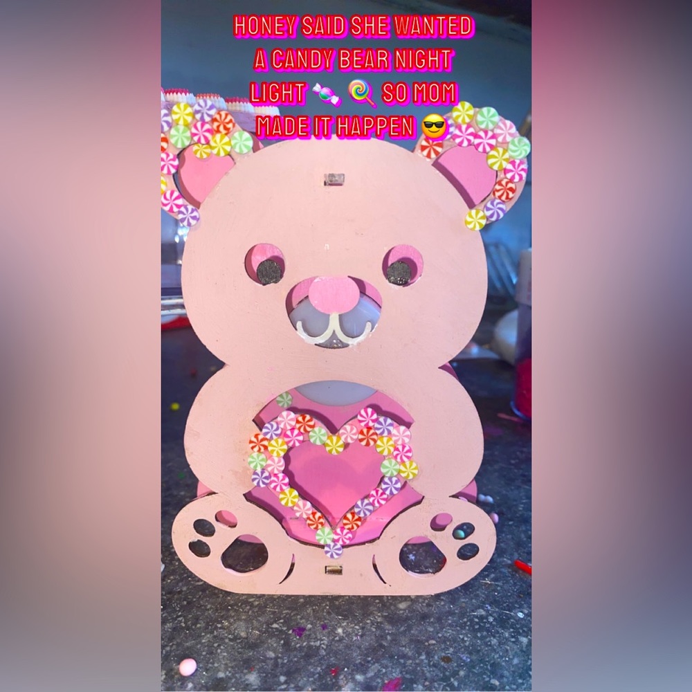 Adorable hand painted pink candy bear nightlight